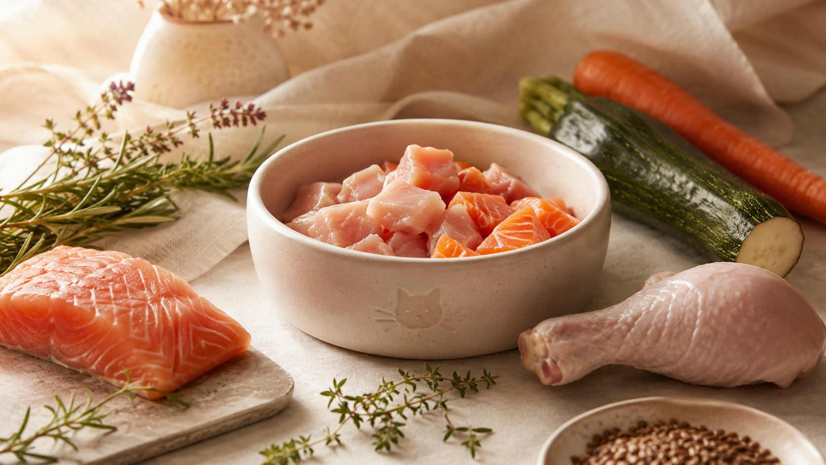 Bol céramique avec alimentation naturelle pour chat — guide nutrition félin premium | Mon Animal Gourmet