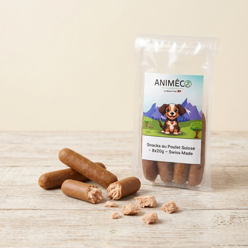 Snacks au Poulet Suisse pour Chien – Format Saucisse 8 × 20g